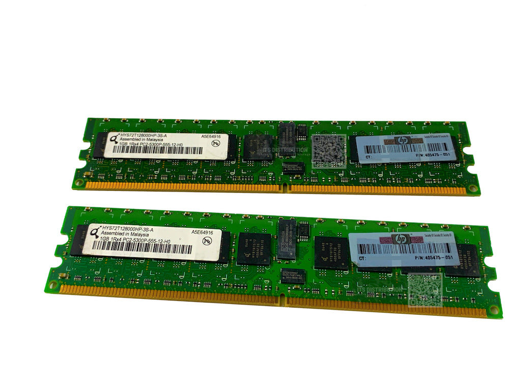 408851-B21 I GENUINE HP 2GB 2x1GB Single Rank PC2-5300 DDR2-667 Regist Memory