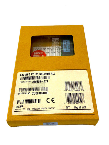 236853-B21 I Genuine New HP 512MB SDRAM DIMM Memory Module 133MHz ECC 177628-001