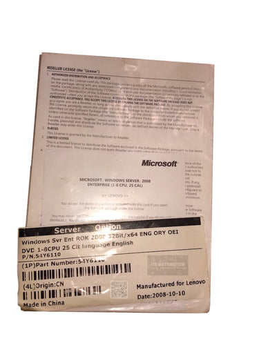 54Y6110 I Brand New Lenovo Windows Server Enterprise 2008 ROK 32Bit x64 License