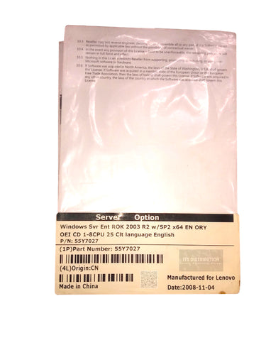 55Y7027 I Brand New Lenovo Windows Server Enterprise R2 2003 ROK x64 License