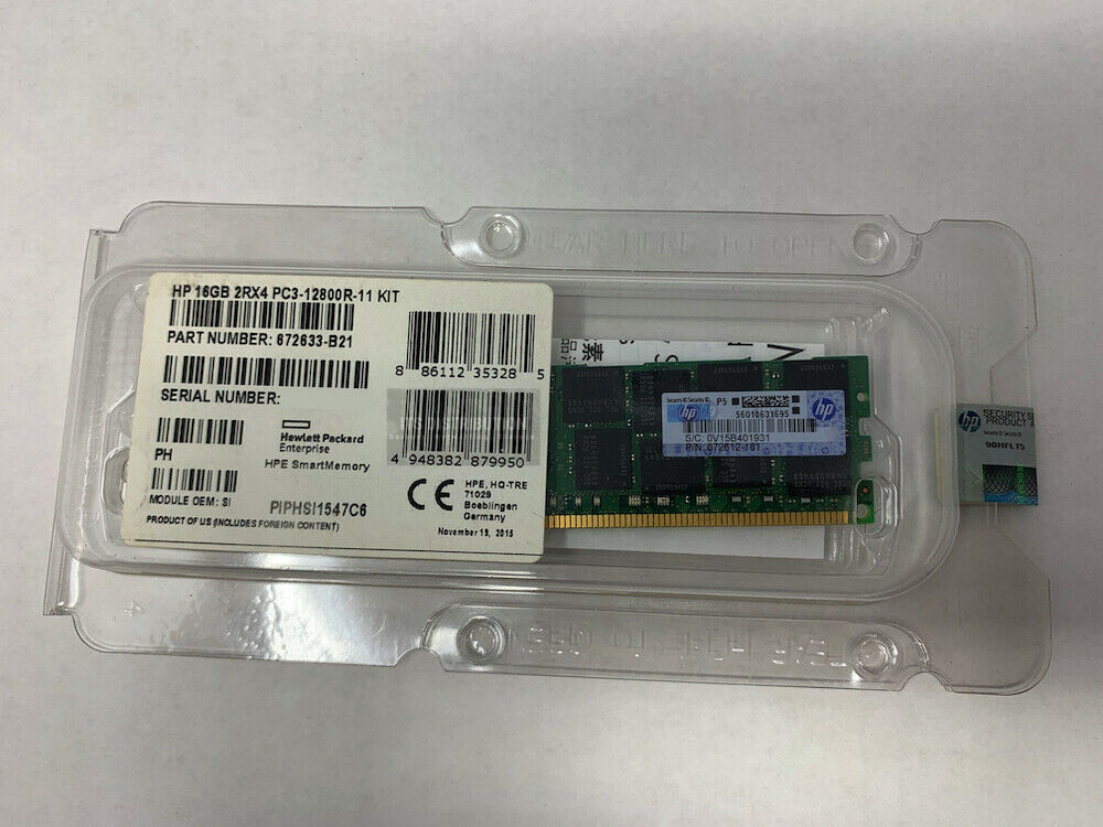 672633-B21 I GENUINE Open Box HP 16GB (1x16GB) Dual Rank x4 PC3-12800R Memory