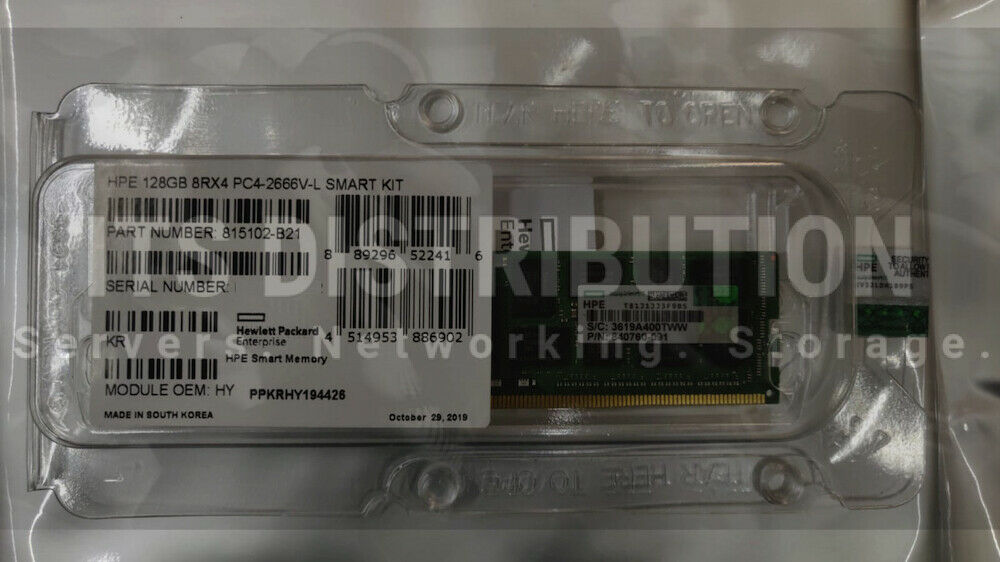 815102-B21 I Genuine New Sealed HPE 128GB 8RX4 PC4-2666V-L LRDIMM DDR4 Smart Kit